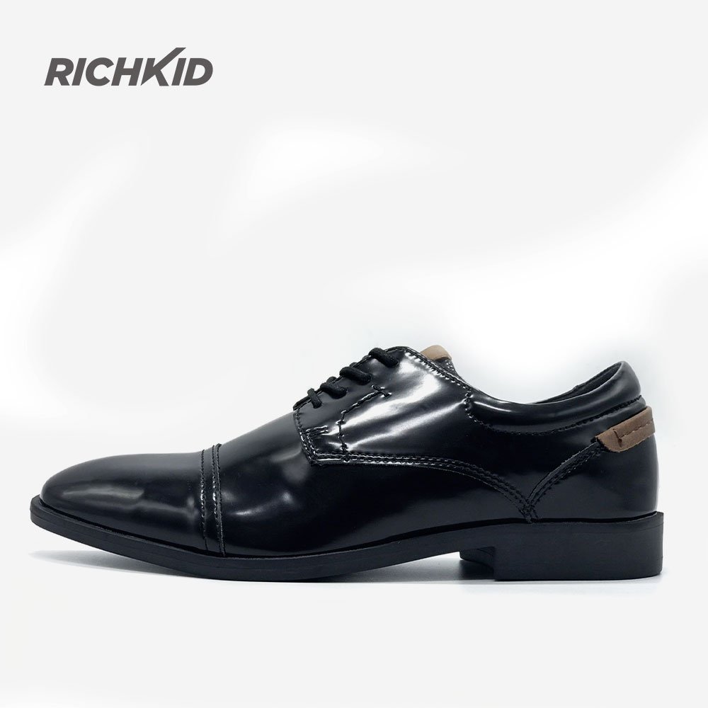 Shiny black, Cap toe semi formal shoes – Richkid
