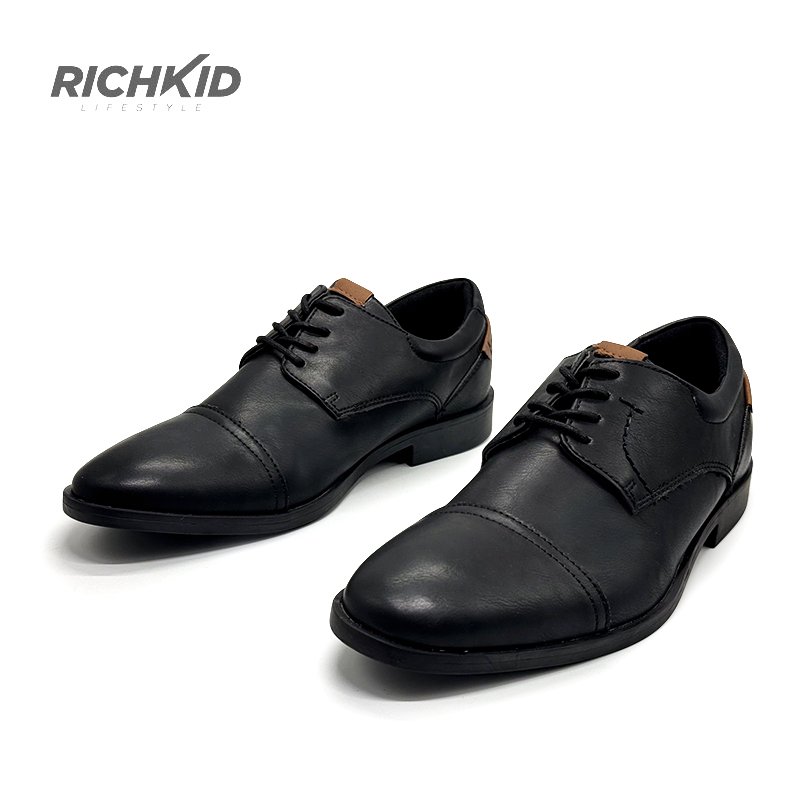 Cap toe semi formal shoes black – Richkid